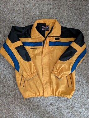 Choko Honda Men’s Yellow and Blue Snowmobile Windbreaker Jacket With Vent Zipper